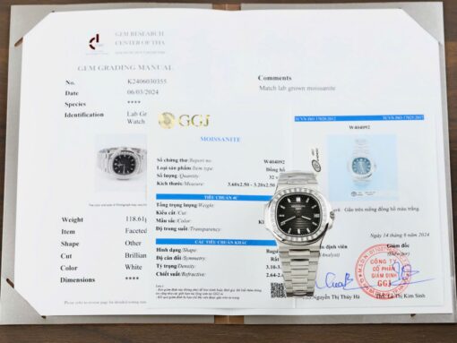 Patek Philippe Nautilus 5723 Gray Dial Replica Watches Diamonds Moissanite Baguette Custom 40mm