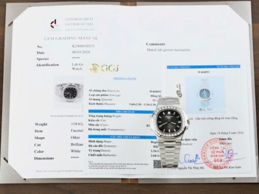 Patek Philippe Nautilus 5723 Gray Dial Replica Watches Diamonds Moissanite Baguette Custom 40mm - Image 2