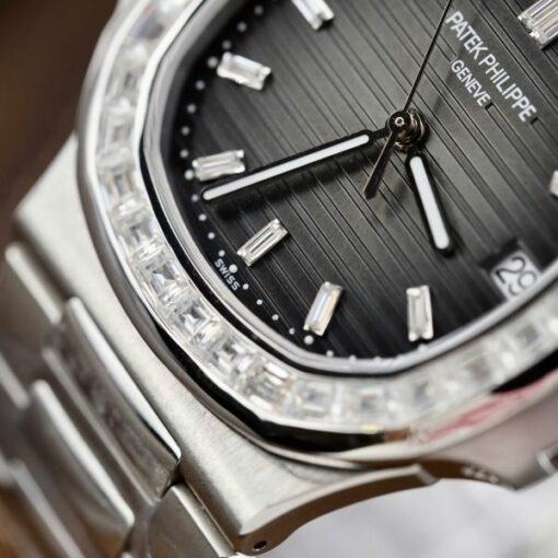 Patek Philippe Nautilus 5723 Gray Dial Replica Watches Diamonds Moissanite Baguette Custom 40mm - Image 7