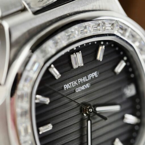 Patek Philippe Nautilus 5723 Gray Dial Replica Watches Diamonds Moissanite Baguette Custom 40mm - Image 6