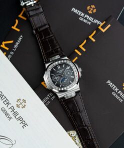 Alternative view of Patek Philippe Nautilus 5740 Knock Off Watches Gray Dial Automatic Movement Leather Strap 40mm