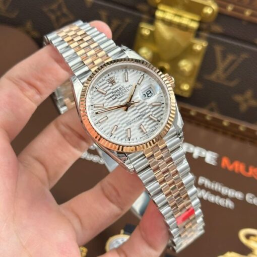 Rolex DateJust 126231 Luxury Fake Watches White Dial With Creased Pattern VS Factory 36mm - Image 3