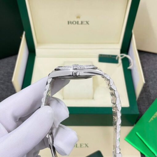 Rolex DateJust Imitation Watches Silver Dial Bezel Diamonds Moissnaite Clean Factory 41mm - Image 6