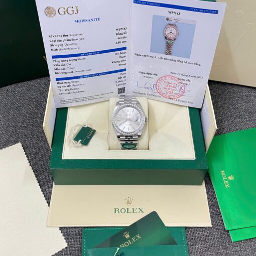 Rolex DateJust Imitation Watches Silver Dial Bezel Diamonds Moissnaite Clean Factory 41mm