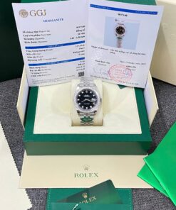 Rolex DateJust Fake Watches Black Dial Bezel Diamonds Moissnaite Clean Factory 41mm