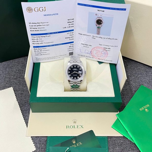 Rolex DateJust Fake Watches Black Dial Bezel Diamonds Moissnaite Clean Factory 41mm - Image 2