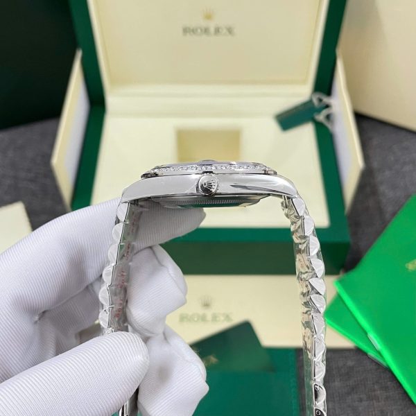 Rolex DateJust Fake Watches Black Dial Bezel Diamonds Moissnaite Clean Factory 41mm - Image 5