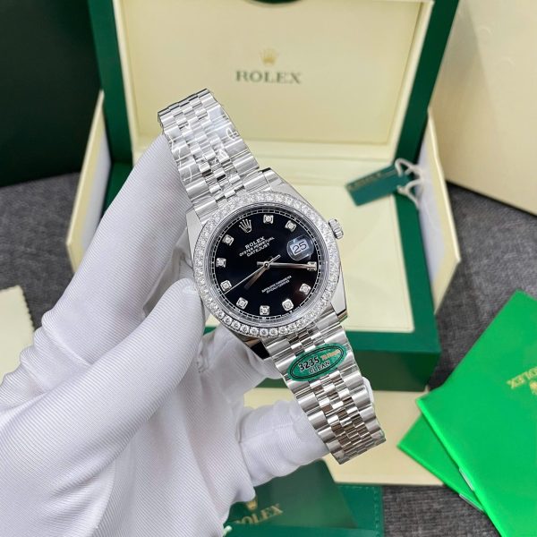 Rolex DateJust Fake Watches Black Dial Bezel Diamonds Moissnaite Clean Factory 41mm - Image 3