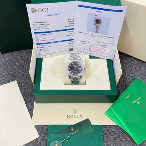 Rolex DateJust Replica Watches Gray Dial Bezel Diamonds Moissnaite Clean Factory 41mm - Image 2