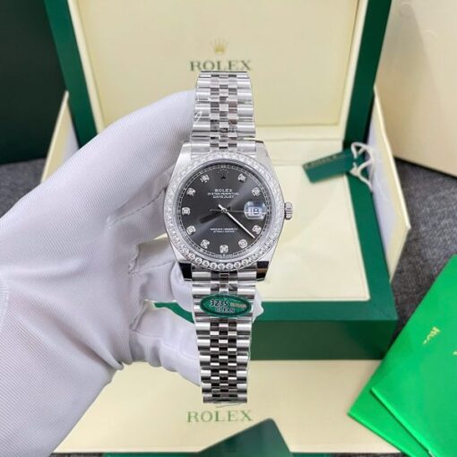 Rolex DateJust Replica Watches Gray Dial Bezel Diamonds Moissnaite Clean Factory 41mm - Image 3