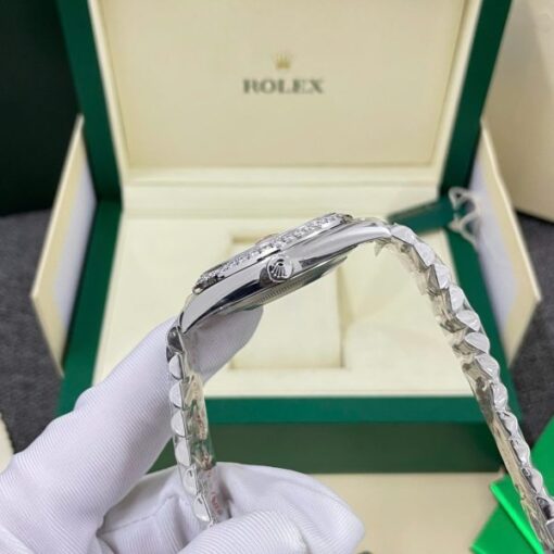 Rolex DateJust Replica Watches Gray Dial Bezel Diamonds Moissnaite Clean Factory 41mm - Image 6