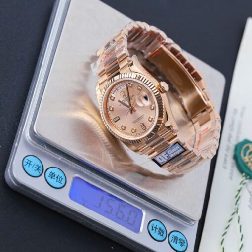 Rolex Day-Date 128235 Rose Gold Luxury Fake Watches Pink Dial Weight 156 Grams GF Factory 36mm - Image 3