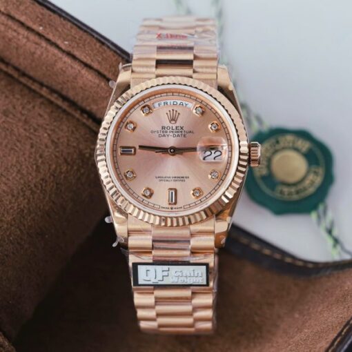 Rolex Day-Date 128235 Rose Gold Luxury Fake Watches Pink Dial Weight 156 Grams GF Factory 36mm - Image 2