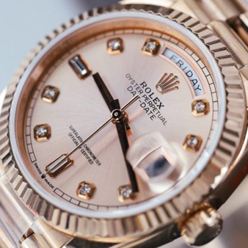 Rolex Day-Date 128235 Rose Gold Luxury Fake Watches Pink Dial Weight 156 Grams GF Factory 36mm - Image 6