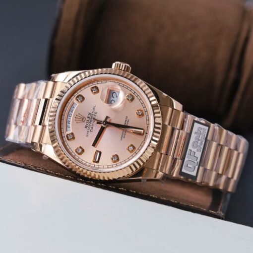 Rolex Day-Date 128235 Rose Gold Luxury Fake Watches Pink Dial Weight 156 Grams GF Factory 36mm - Image 5