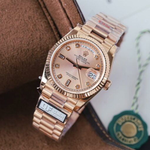 Rolex Day-Date 128235 Rose Gold Luxury Fake Watches Pink Dial Weight 156 Grams GF Factory 36mm - Image 4
