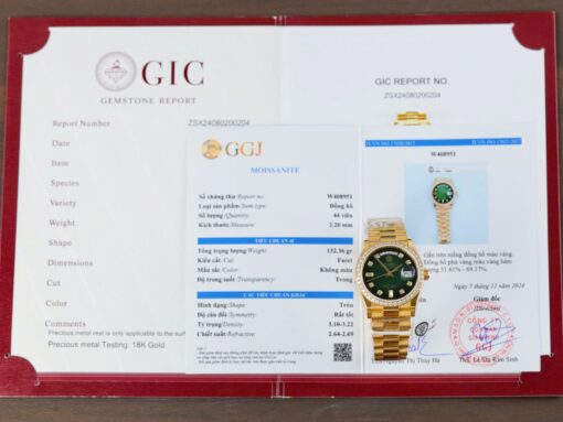 Rolex Day-Date 128348 Imitation Watches Green Ombre Dial 18K Gold Wrapped Bezel Moissanite Diamonds Custom 36mm