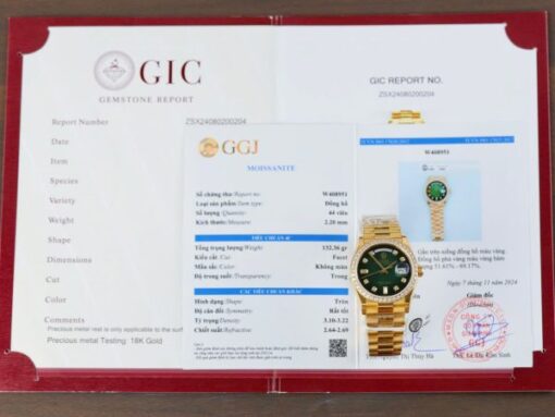 Rolex Day-Date 128348 Imitation Watches Green Ombre Dial 18K Gold Wrapped Bezel Moissanite Diamonds Custom 36mm - Image 2