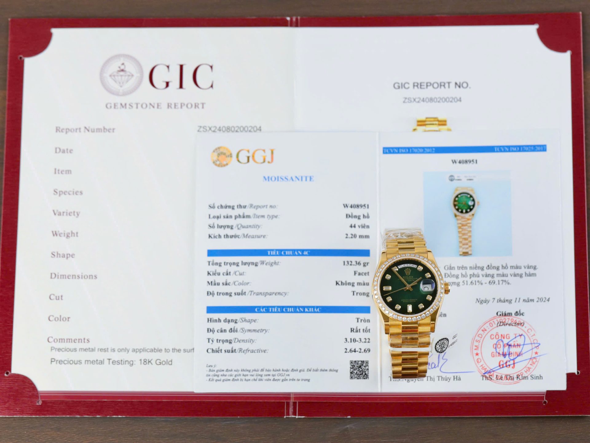 Rolex Day-Date 128348 Imitation Watches Green Ombre Dial 18K Gold Wrapped Bezel Moissanite Diamonds Custom 36mm