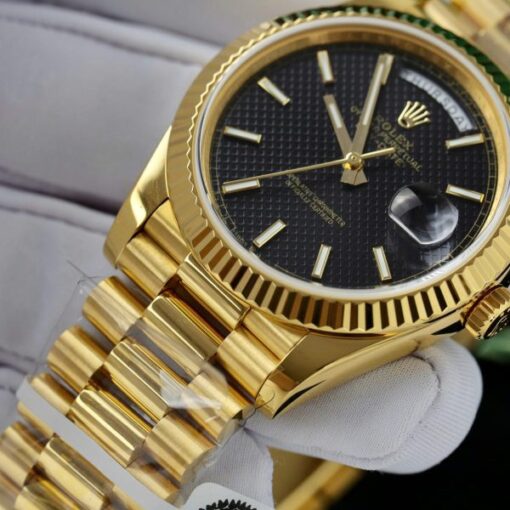 Rolex Day-Date Black Dial With Checkered Pattern Custom 18K Gold Wrapped GM Factory 40mm - Image 5