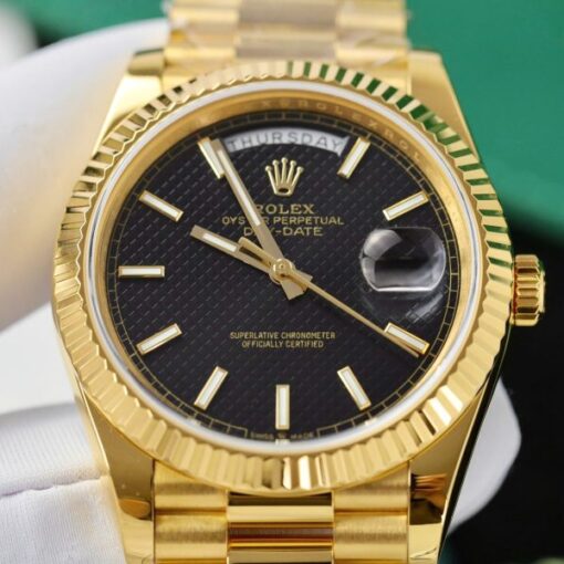 Rolex Day-Date Black Dial With Checkered Pattern Custom 18K Gold Wrapped GM Factory 40mm - Image 4