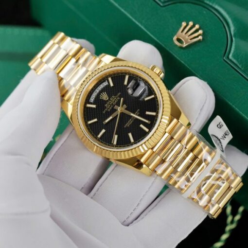 Rolex Day-Date Black Dial With Checkered Pattern Custom 18K Gold Wrapped GM Factory 40mm - Image 3