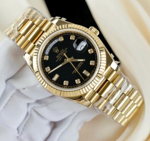Rolex Day-Date Replica Watches Black Dial President Strap GM Factory 40mm - Image 4