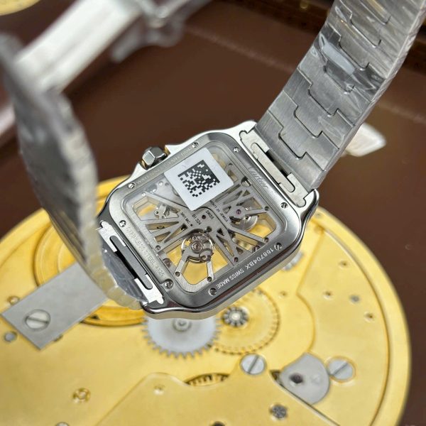 Cartier Santos Luxury Fake Watches Skeleton Dial Bezel Blue 39.8mm - Image 8