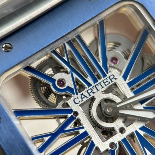 Cartier Santos Luxury Fake Watches Skeleton Dial Bezel Blue 39.8mm - Image 5