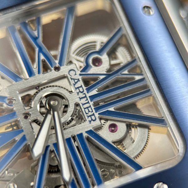 Cartier Santos Luxury Fake Watches Skeleton Dial Bezel Blue 39.8mm - Image 6