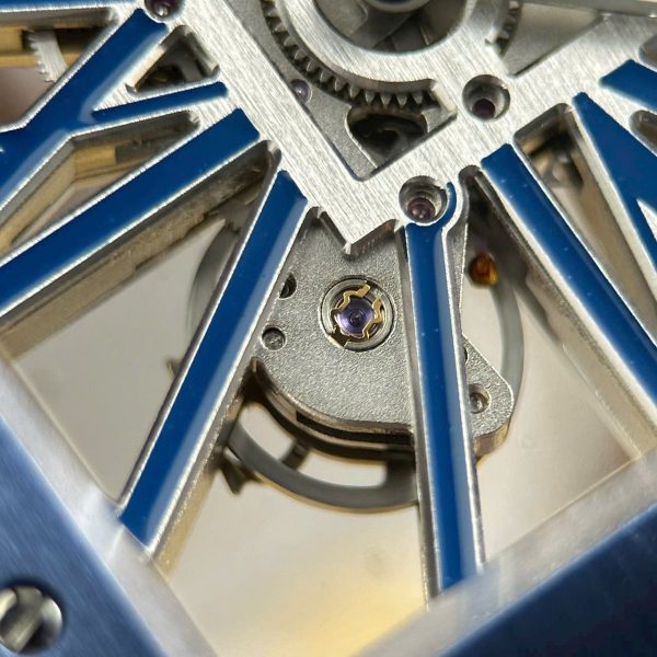 Cartier Santos Luxury Fake Watches Skeleton Dial Bezel Blue 39.8mm - Image 7