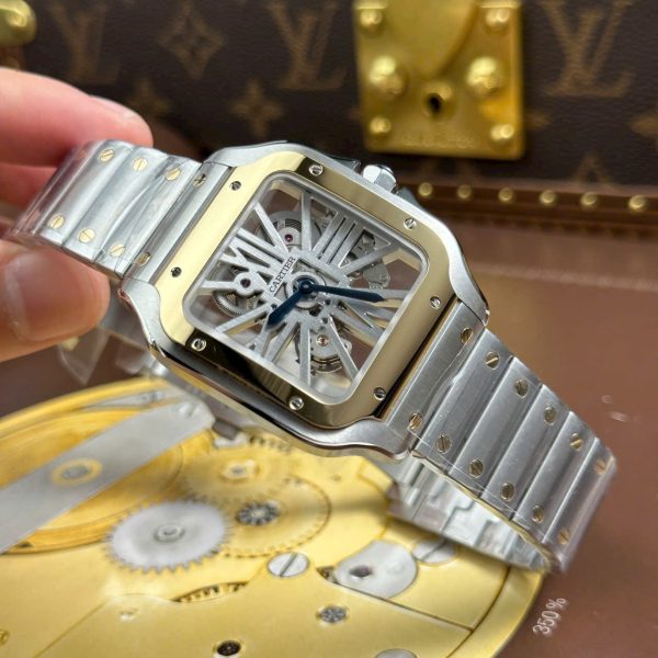 Cartier Santos Imitation Watches Skeleton Dial Bezel Yellow 39.8mm - Image 3