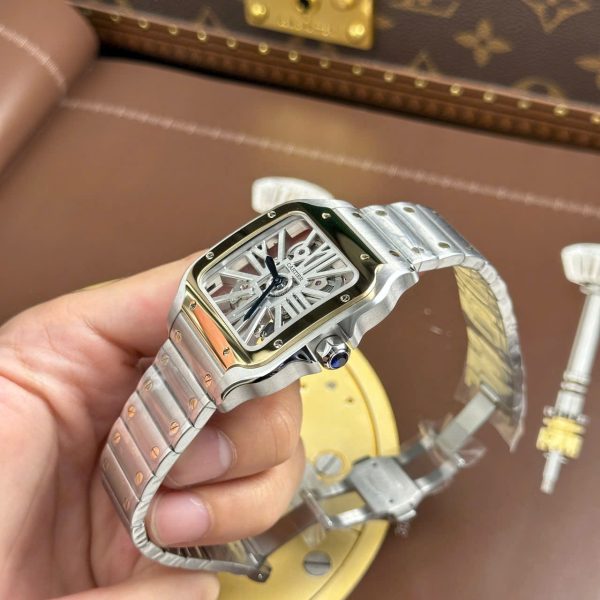Cartier Santos Imitation Watches Skeleton Dial Bezel Yellow 39.8mm - Image 5