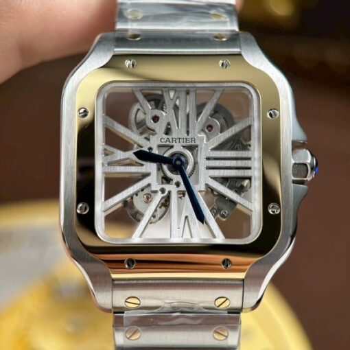Cartier Santos Imitation Watches Skeleton Dial Bezel Yellow 39.8mm - Image 4