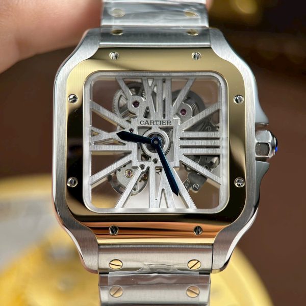 Cartier Santos Imitation Watches Skeleton Dial Bezel Yellow 39.8mm - Image 4