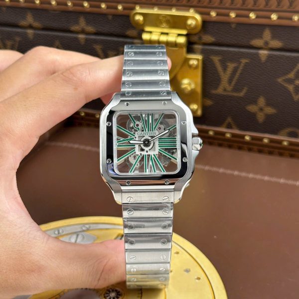 Cartier Santos Knock Off Watches Skeleton Dial Metal Wire 39.8mm - Image 2