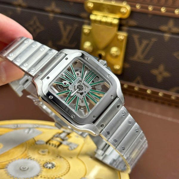 Cartier Santos Knock Off Watches Skeleton Dial Metal Wire 39.8mm - Image 3