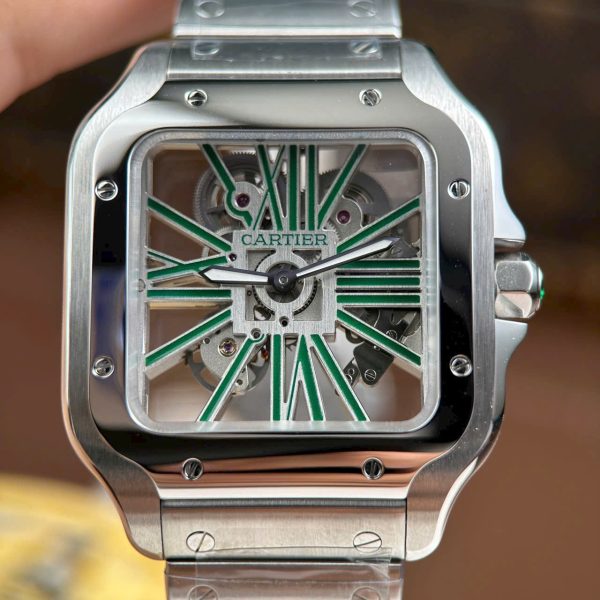 Cartier Santos Knock Off Watches Skeleton Dial Metal Wire 39.8mm - Image 4