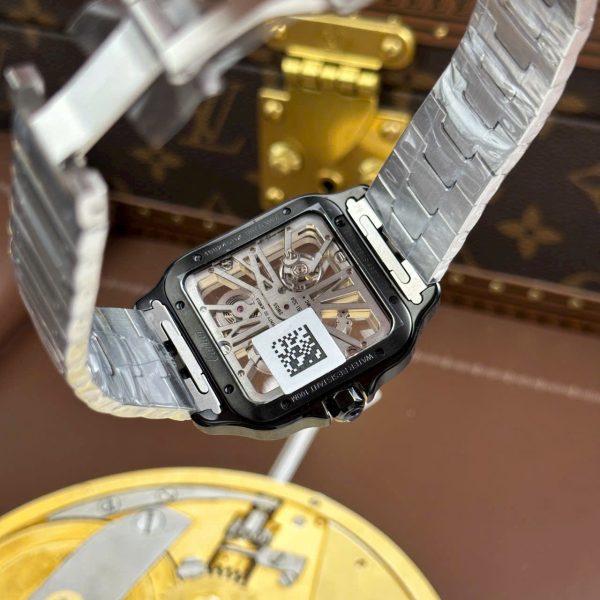 Cartier Santos Replica Watches Skeleton Dial Bezel Black 39.8mm - Image 11