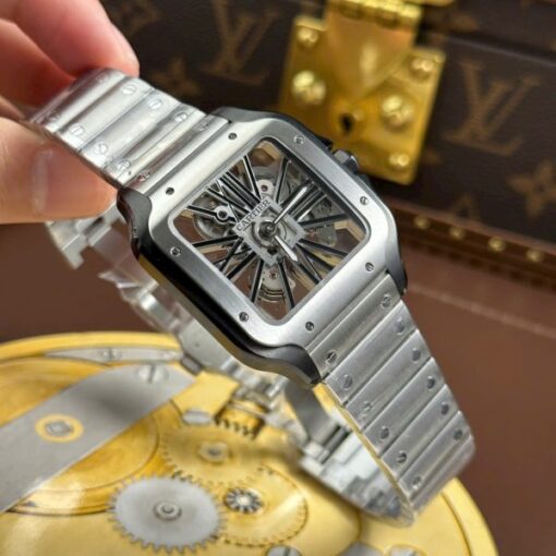Cartier Santos Replica Watches Skeleton Dial Bezel Black 39.8mm - Image 3
