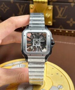 Alternative view of Cartier Santos Replica Watches Skeleton Dial Bezel Black 39.8mm