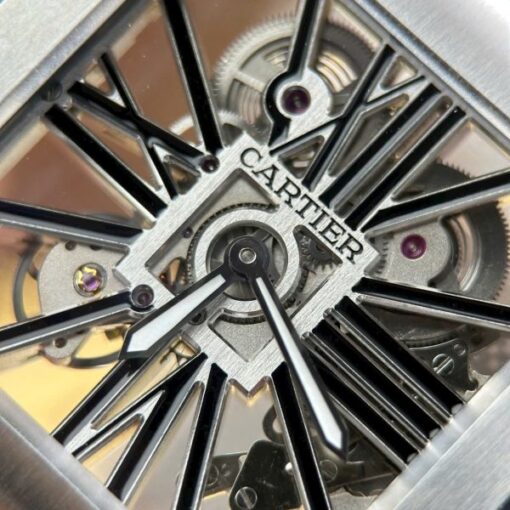 Cartier Santos Replica Watches Skeleton Dial Bezel Black 39.8mm - Image 6