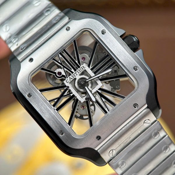 Cartier Santos Replica Watches Skeleton Dial Bezel Black 39.8mm - Image 5