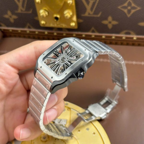 Cartier Santos Replica Watches Skeleton Dial Bezel Black 39.8mm - Image 8
