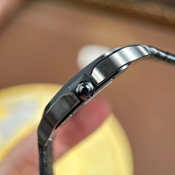 Cartier Santos Knock Off Watches Skeleton Dial Leather Strap Black 39.8mm - Image 9
