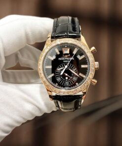 Patek Philippe Complications 5961 Replica Watches Black Dial Leather Strap TW Factory 40.5mm