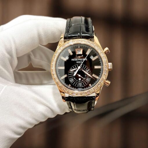 Patek Philippe Complications 5961 Replica Watches Black Dial Leather Strap TW Factory 40.5mm