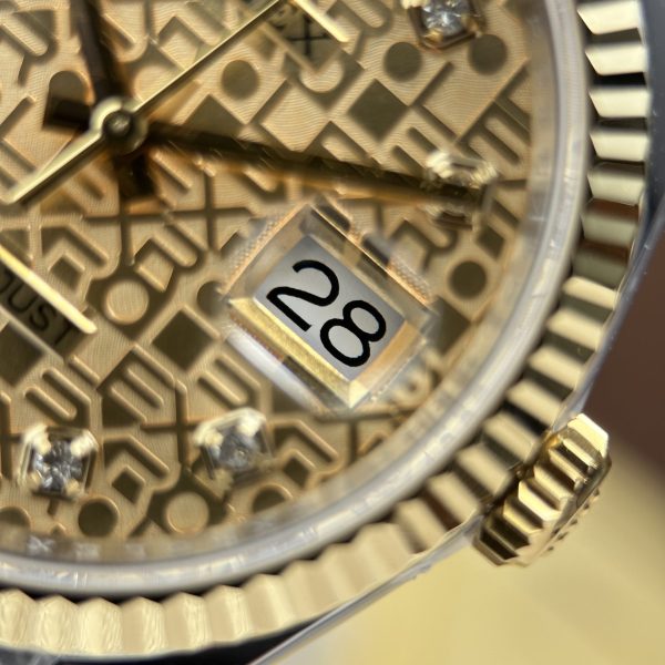 Rolex DateJust Luxury Fake Watches Yellow Dial Oyster Strap AR Factory 36mm - Image 7