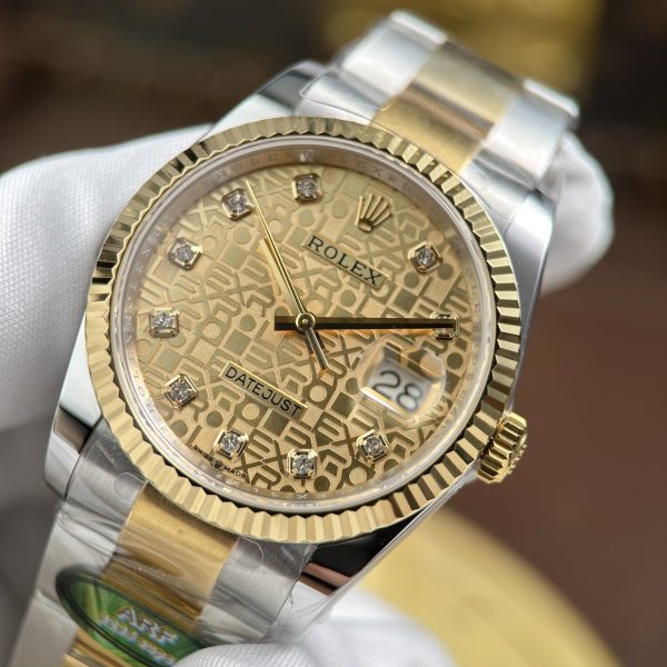 Rolex DateJust Luxury Fake Watches Yellow Dial Oyster Strap AR Factory 36mm - Image 6