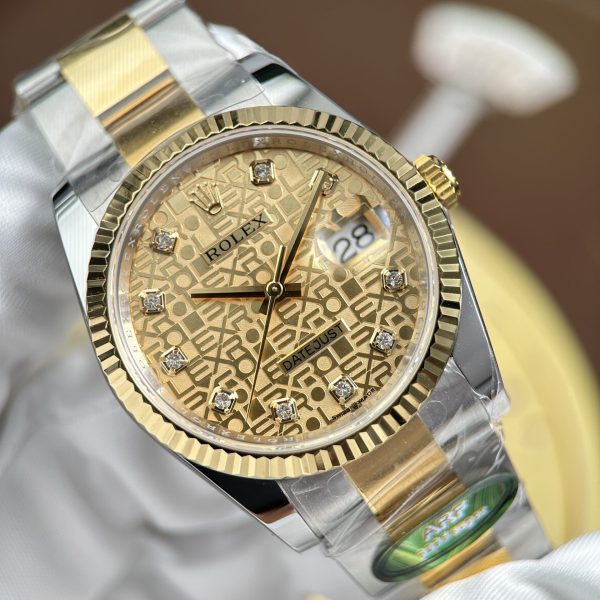 Rolex DateJust Luxury Fake Watches Yellow Dial Oyster Strap AR Factory 36mm - Image 5
